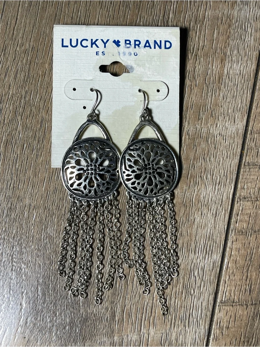 Lucky Brand Silver-Tone Filigree Chain Fringe Earrings